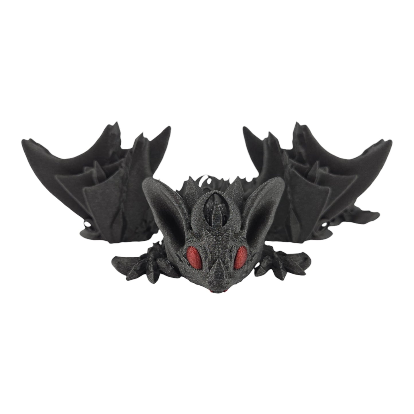 12-Inch Articulated Bat Dragon - 3D Printed Fantasy Creature with Galaxy Black Body and Red Eyes - Desk Decor or Collectible Bat