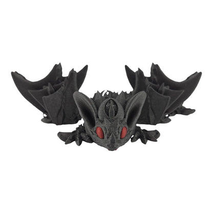 12-Inch Articulated Bat Dragon - 3D Printed Fantasy Creature with Galaxy Black Body and Red Eyes - Desk Decor or Collectible Bat