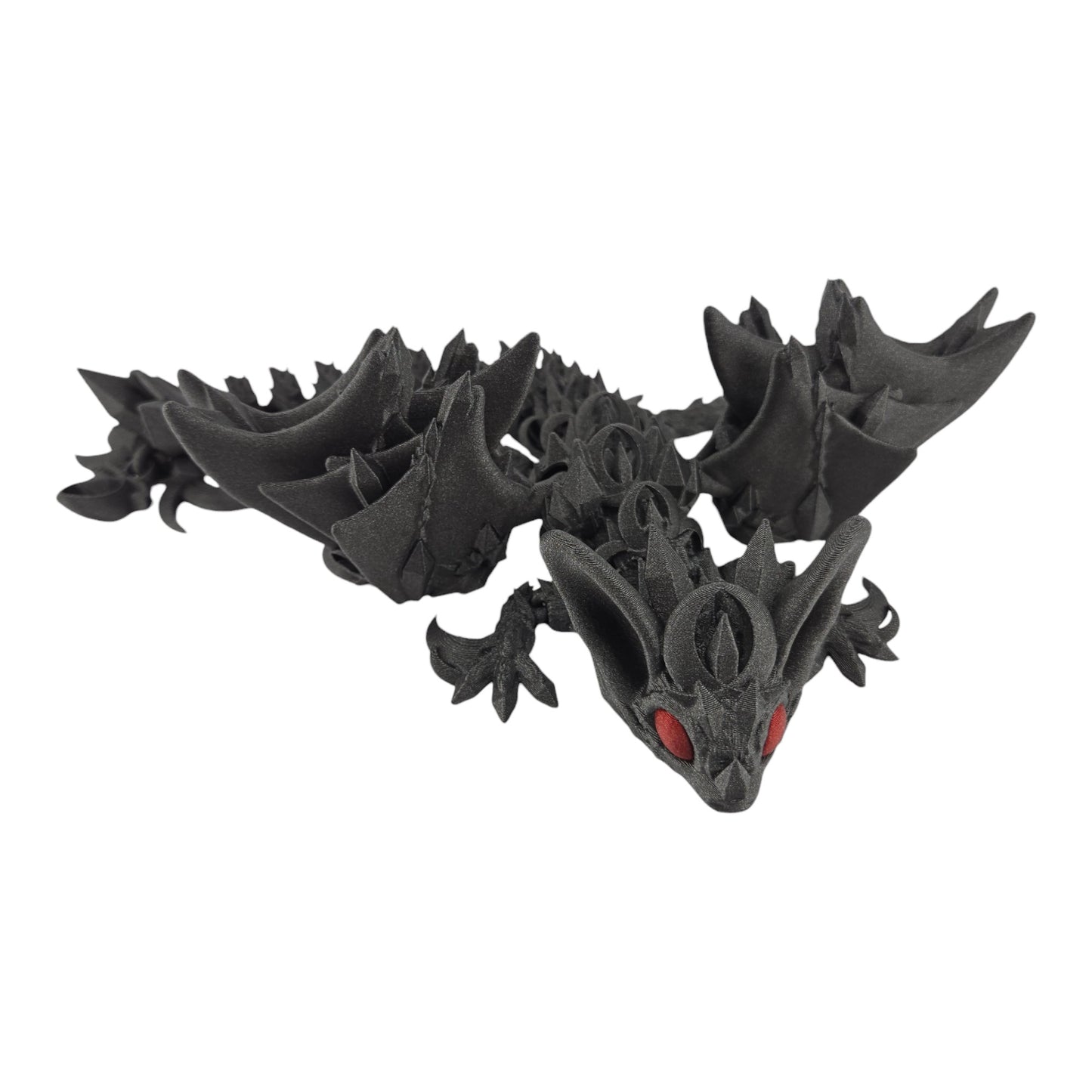 12-Inch Articulated Bat Dragon - 3D Printed Fantasy Creature with Galaxy Black Body and Red Eyes - Desk Decor or Collectible Bat