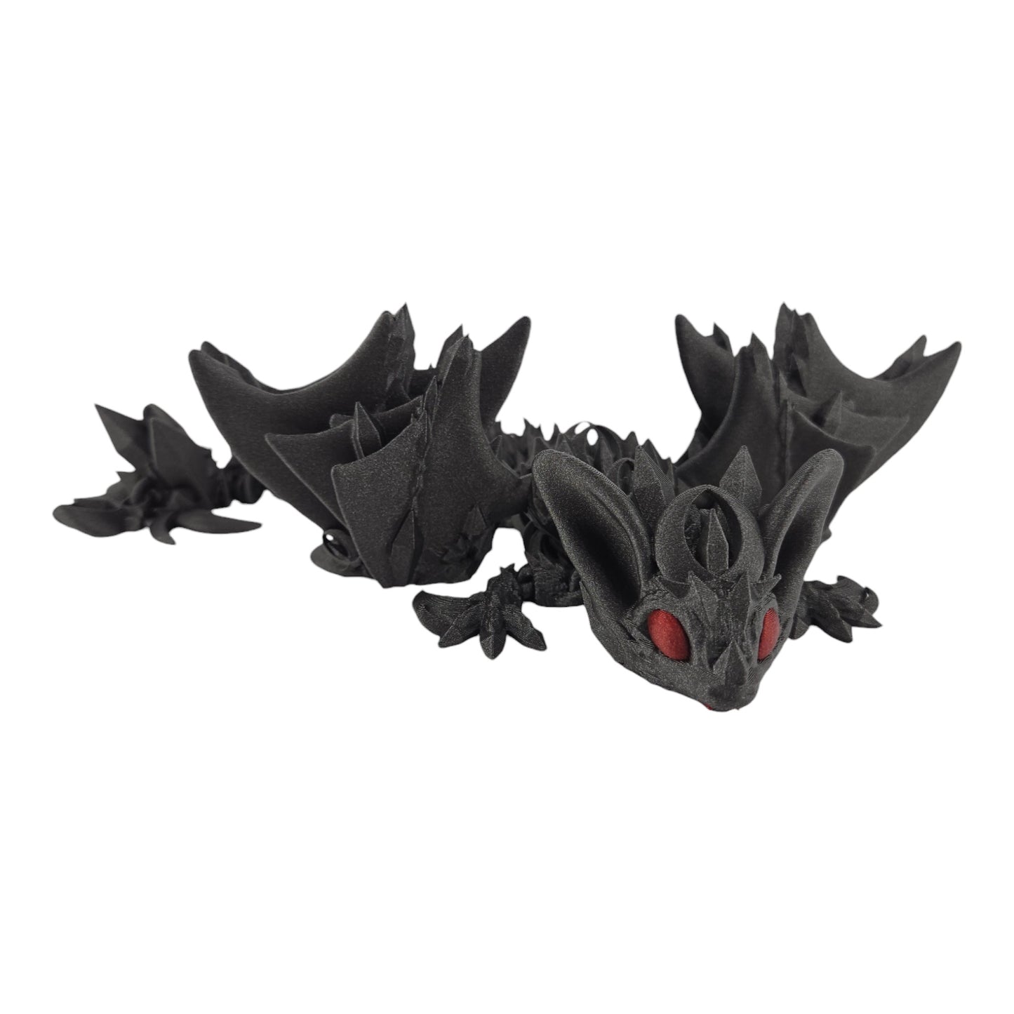 12-Inch Articulated Bat Dragon - 3D Printed Fantasy Creature with Galaxy Black Body and Red Eyes - Desk Decor or Collectible Bat