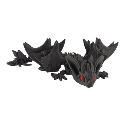 12-Inch Articulated Bat Dragon - 3D Printed Fantasy Creature with Galaxy Black Body and Red Eyes - Desk Decor or Collectible Bat