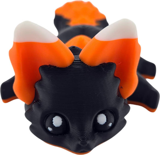 3D Printed Halloween Articulated Fox - Black, Orange & White, Poseable Fidget Toy, Spooky Desk Decor, Perfect 7.5 Inches