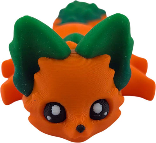 Pumpkin Fox 7.5 Inches - 3D Printed Fidget Fantasy Creature - Adorable Orange & Sparkly Green Desk Buddy Brand: The Geek Galleria