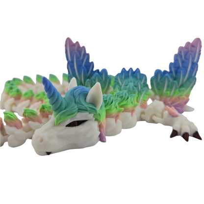 Alicorn Dragon – 22" Articulated 3D Printed Fantasy Figure | Movable Wings, Pastel Rainbow Accents & White Body