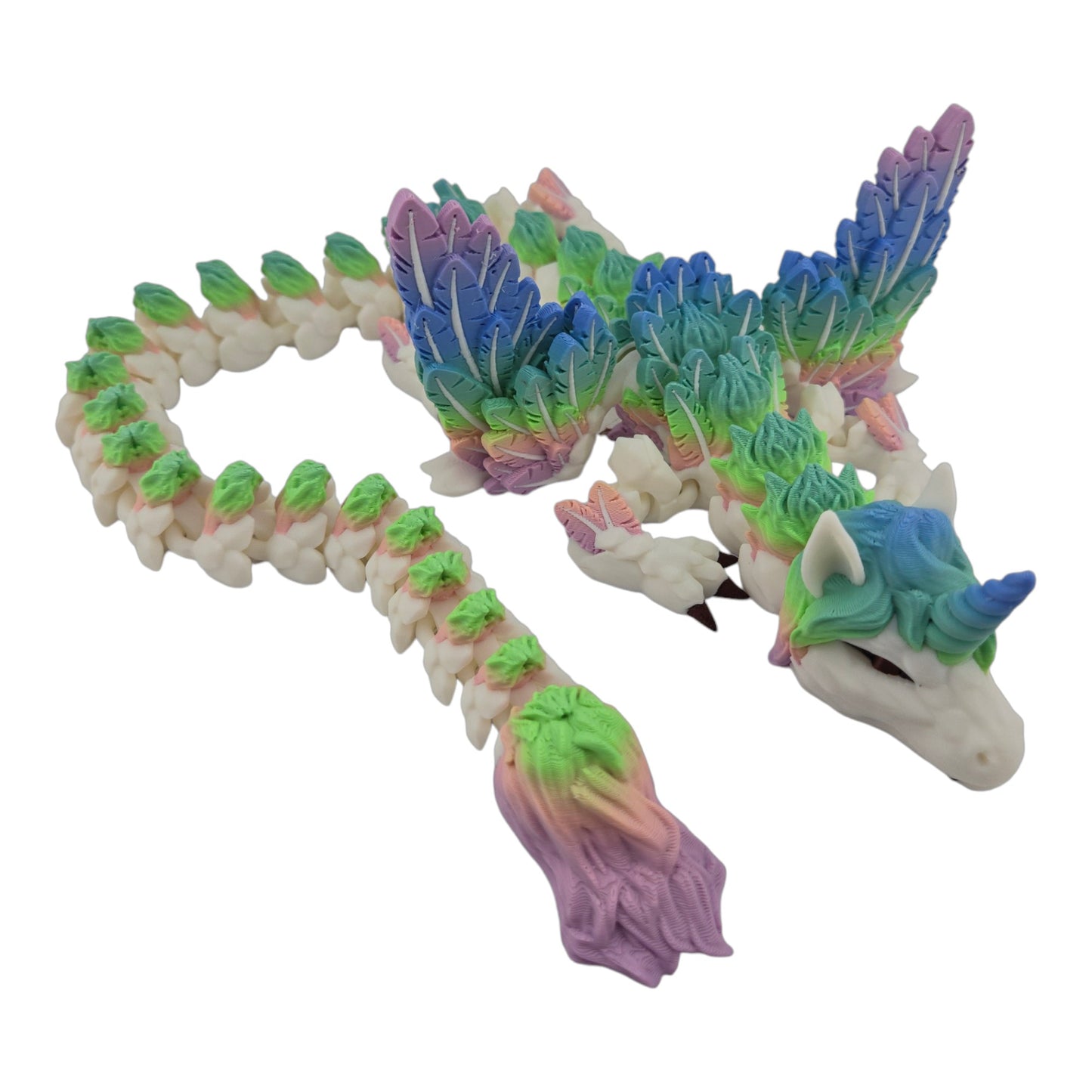 Alicorn Dragon – 22" Articulated 3D Printed Fantasy Figure | Movable Wings, Pastel Rainbow Accents & White Body