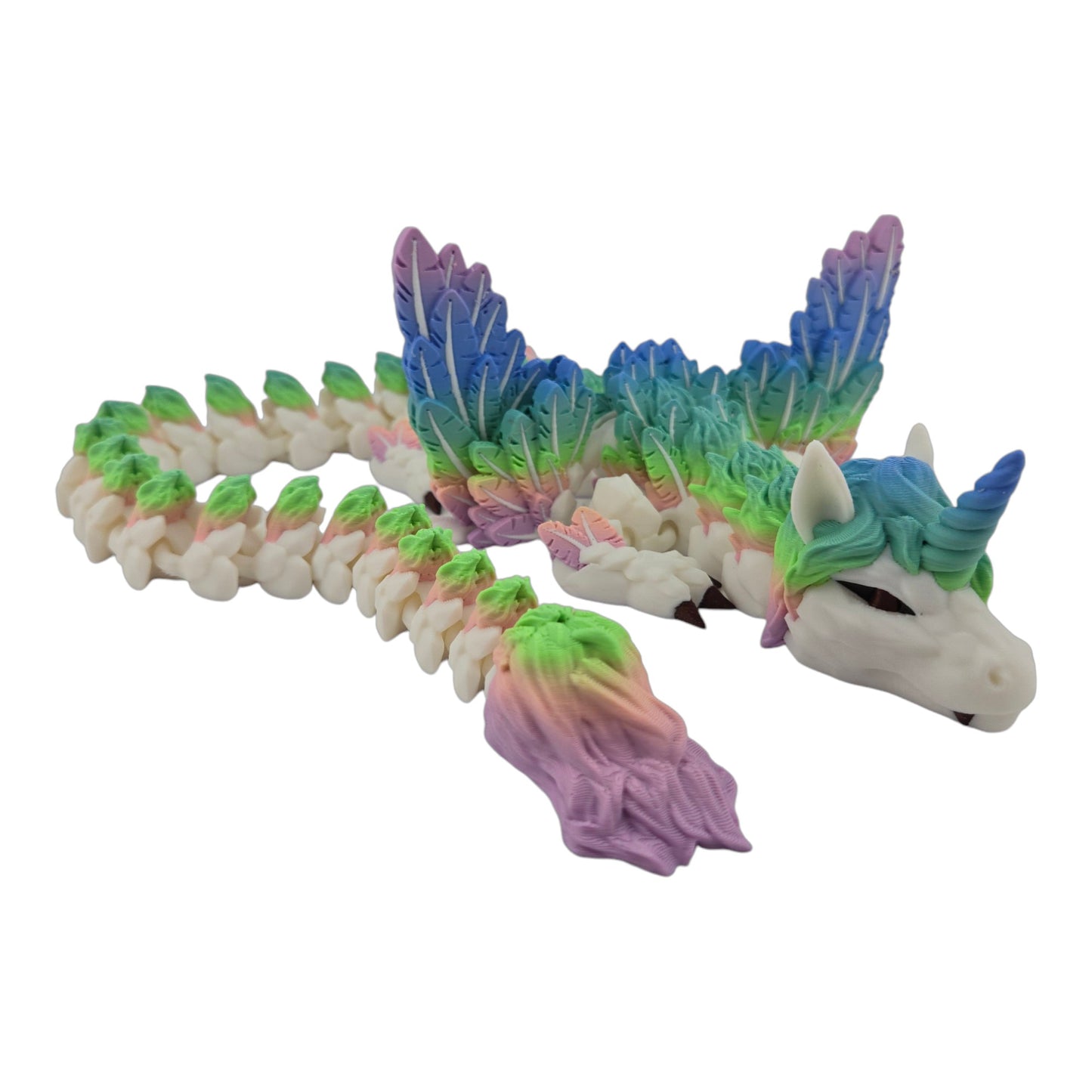 Alicorn Dragon – 22" Articulated 3D Printed Fantasy Figure | Movable Wings, Pastel Rainbow Accents & White Body