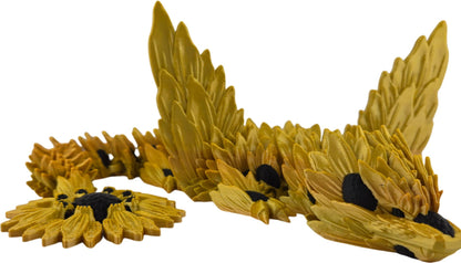 19-inch 3D Printed Articulated Winged Sunflower Dragon | Gold Gradient Silk PLA | Openable Wings 7-10 Inch Span | Unique Articulating Figurine