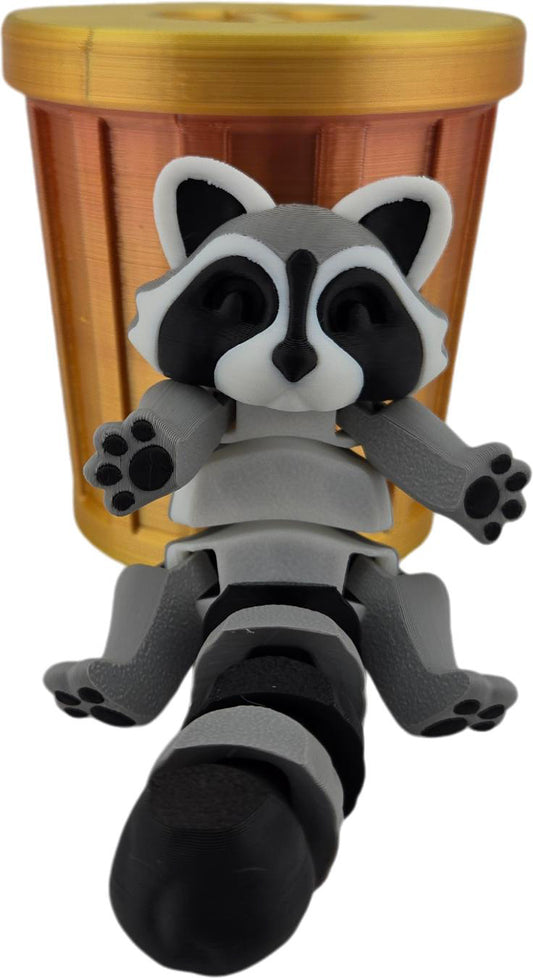 3D Printed Articulated Raccoon Figurine | Realistic Black, Grey, and White Colors | Adorable Desk Decor and Collectible Toy | Fidget