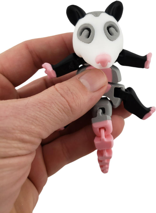 3D Printed Articulated Possum Figurine | Realistic Black, Grey, White, and Pink Colors | Adorable Desk Decor and Collectible Toy | Fidget