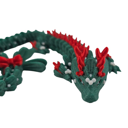 Articulated Mistle Toe Christmas Winter Dragon - 3D Printed Fantasy Creature - Custom Colors - Cinderwing3d- 14.5 Inch