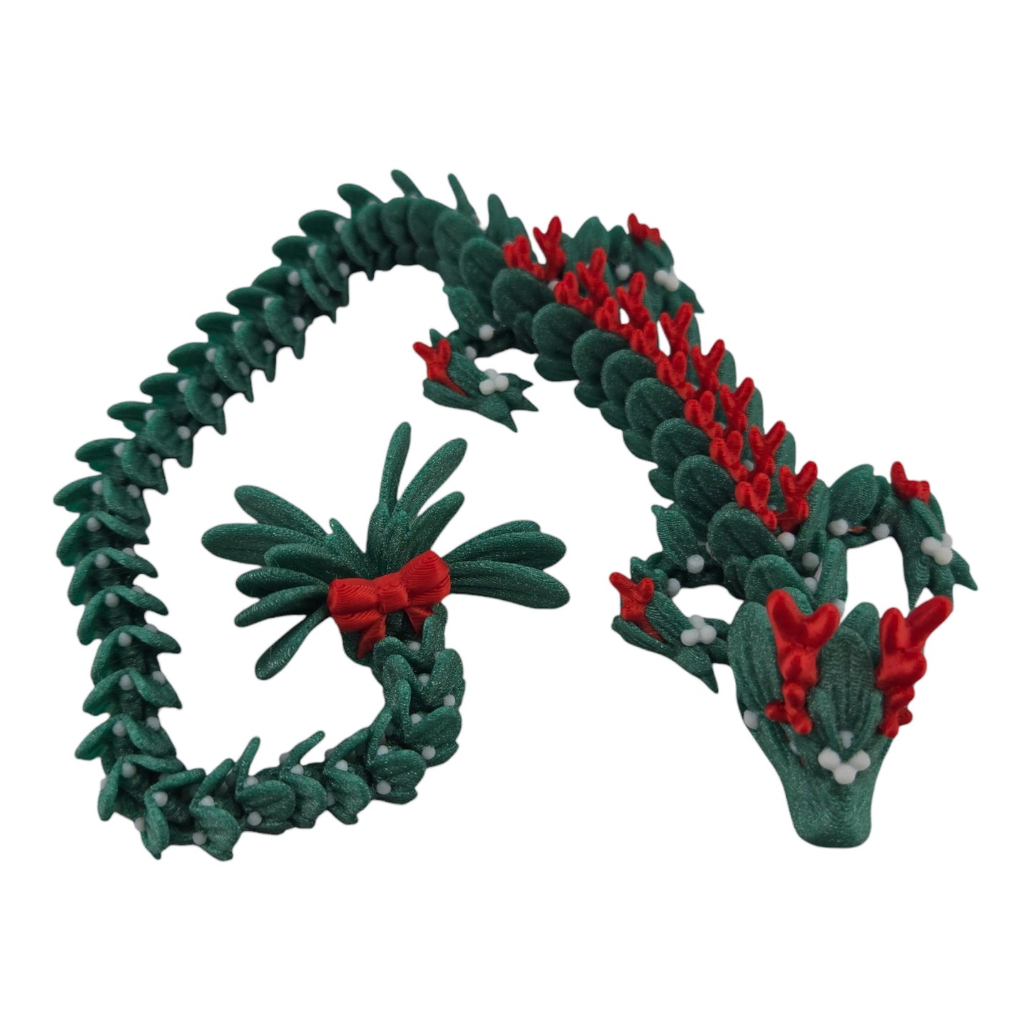 Articulated Mistle Toe Christmas Winter Dragon - 3D Printed Fantasy Creature - Custom Colors - Cinderwing3d- 14.5 Inch