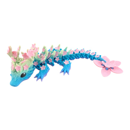 3D Printed Baby Cherry Blossom Dragon – 6in Articulated Fantasy Collectible, Sakura-Themed Desk Décor