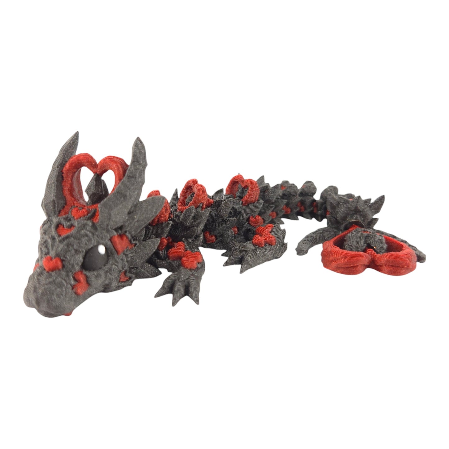 3D Printed Baby Dark Heart Dragon – 6in Articulated Fantasy Collectible, Gothic Heart-Themed Desk Décor