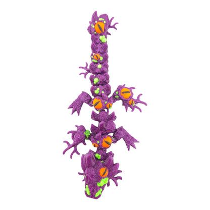 3D Printed Dragon Collectible, 6-inch Articulated Fantasy Figure, Purple with Green and Orange Details