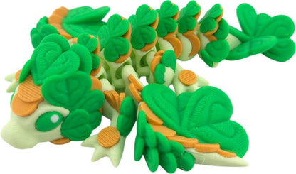 The Geek Galleria Lucky Dragon – 5" Articulated 3D Printed Clover Figurine | St. Patrick’s Day Desk Decor