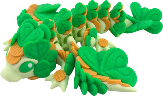 The Geek Galleria Lucky Dragon – 5" Articulated 3D Printed Clover Figurine | St. Patrick’s Day Desk Decor