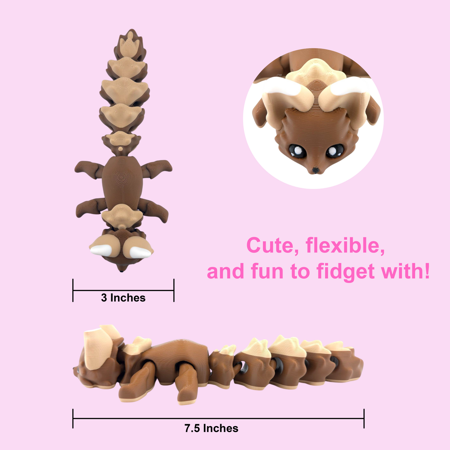 Articulated Caramel Flexi Fox - 3D Printed Fantasy Creature - Authorized Seller - Articulated Desk Buddy