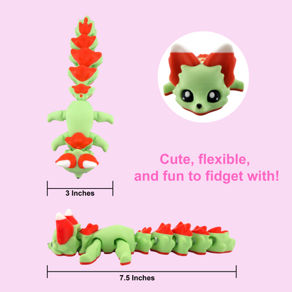 SugarCube The Peppermint Flexi Fox 7.5 Inches - 3D Printed Fantasy Creature - Articulated - Candy Themed Animal Desk Decor