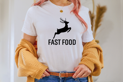 Black Fast Food Deer, Funny Hunting T Shirt, Hunters Shirt, Fathers Day Gift, Deer Running Fast Tshirt, Grandpa Tee, Gift for Husband