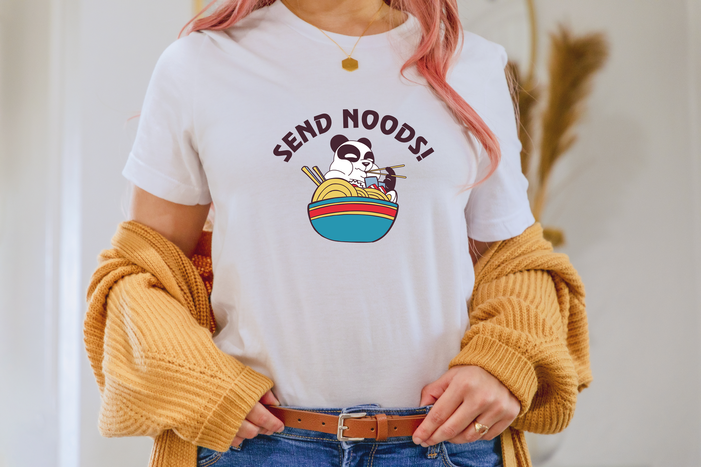 Send Noods! Playful Panda Eating Noodles Shirt - Foodie Gift, Cute Animal Tee, Funny Food Shirt, Food-inspired Apparel,Casual Foodie Fashion