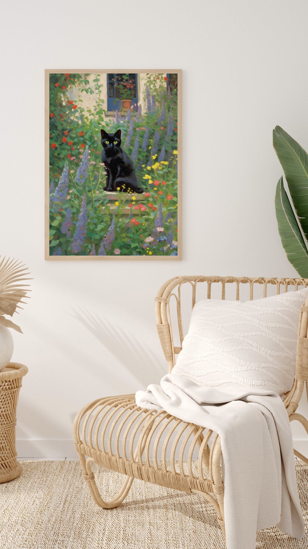 A Midnight Garden Art Print, Cat Lover Gift