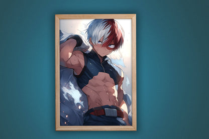 Half-Cold, Half-Hot Prodigy Hero with a Fiery Resolve, Art Print, Anime Poster, Husbando