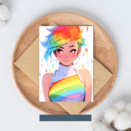 Lively Anime Girl with Rainbow Hair Art Print