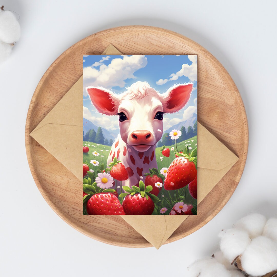 Strawberry Fields Forever - Charming Cow Amidst Berries Art Print