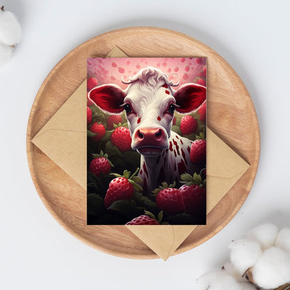 Strawberry Fields Forever - Charming Cow Amidst Berries Art Print