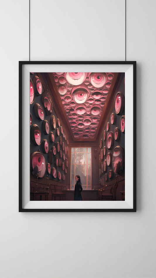 Panopticon Paranoia - Anime Girl in the Watchful Room Art Print - Original Poster - Illustration Print Wall Art - Home Decor