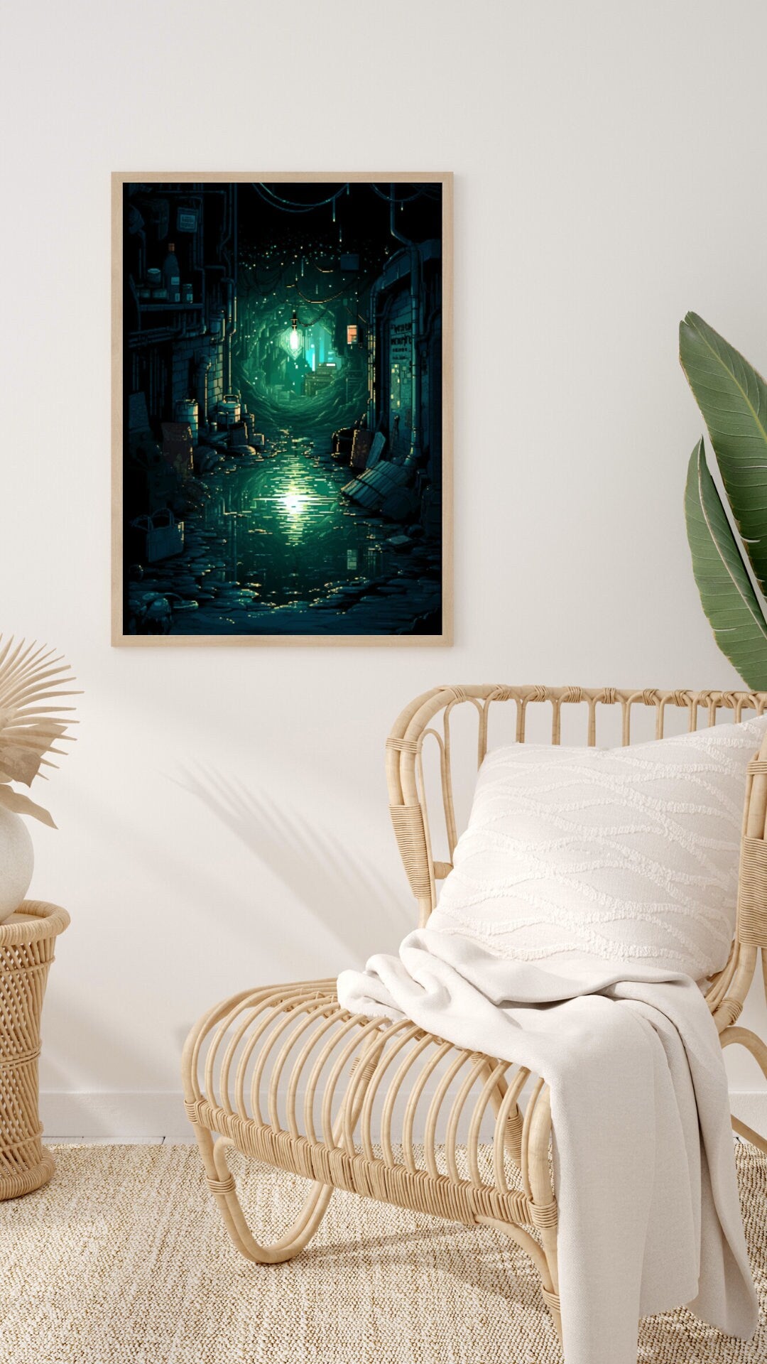 Retro Digital Depths - 8-Bit Pixel Sewer Cave Art Print