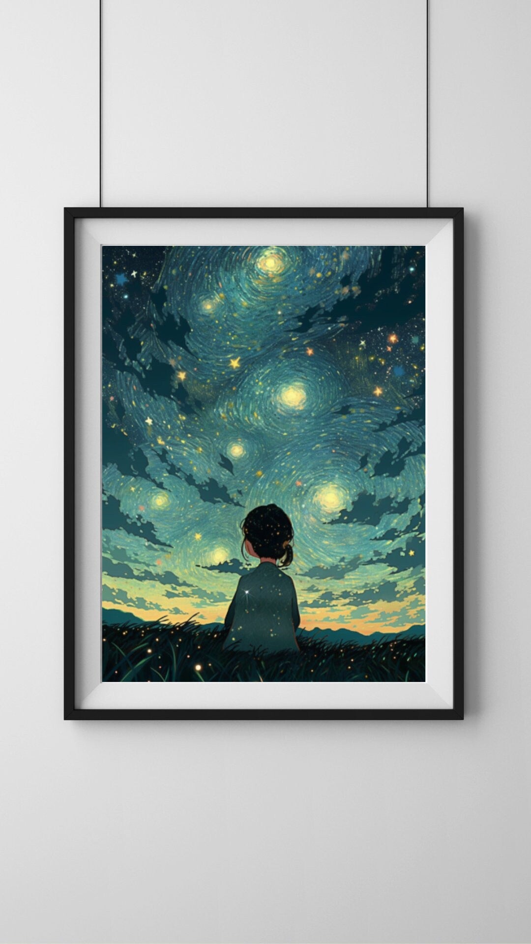 Starry Pixels on the Hill - 8-Bit Woman Under the Stars Art Print