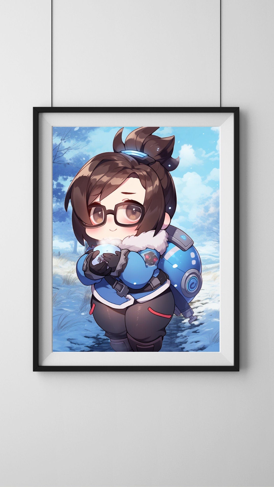 Chilly Adventures: Adorable Chibi Character in Blue Parka Art Print