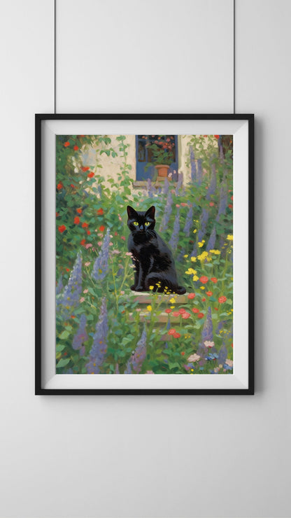 A Midnight Garden Art Print, Cat Lover Gift