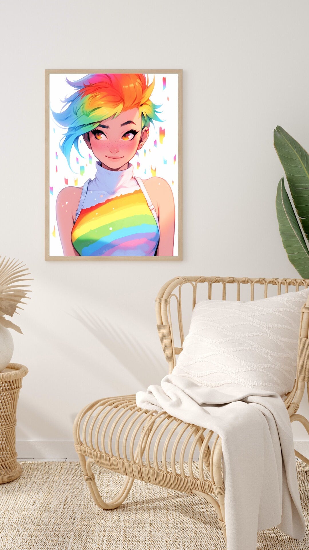 Lively Anime Girl with Rainbow Hair Art Print