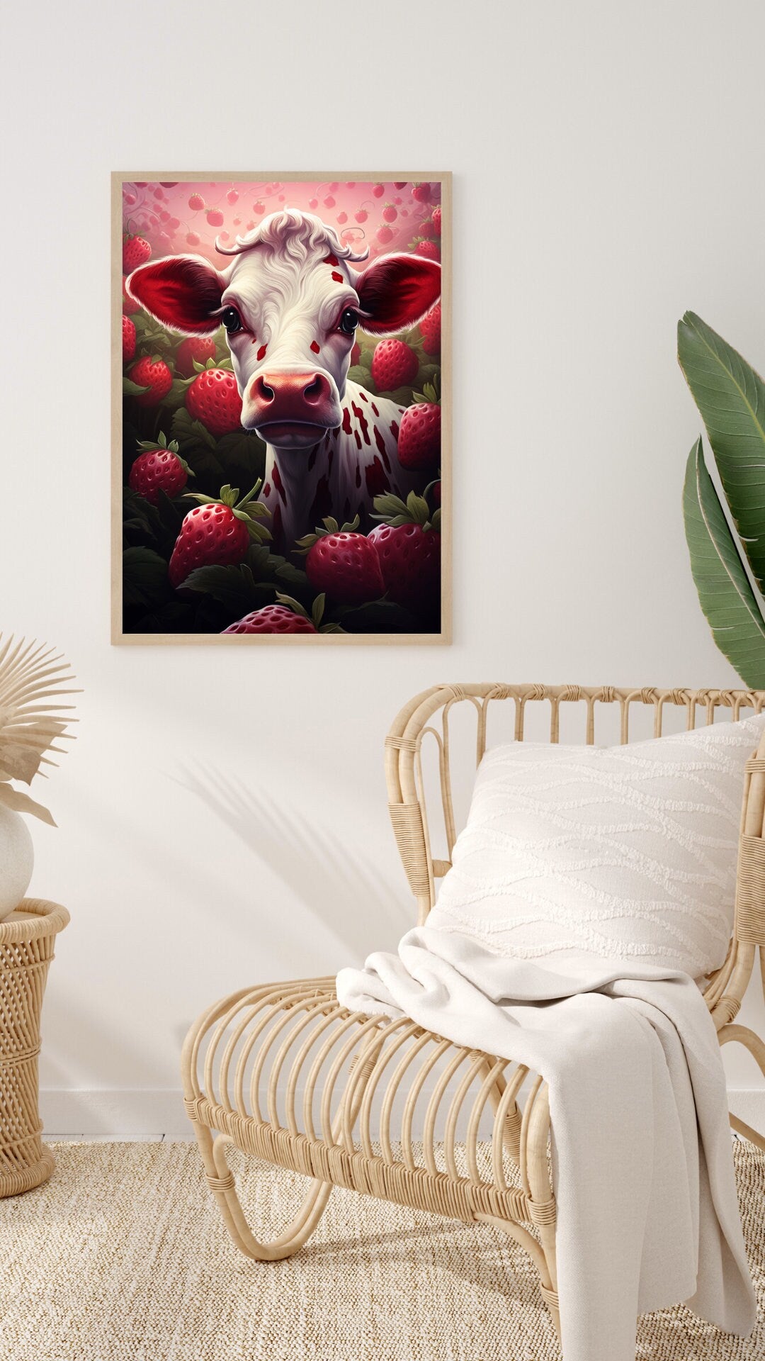 Strawberry Fields Forever - Charming Cow Amidst Berries Art Print