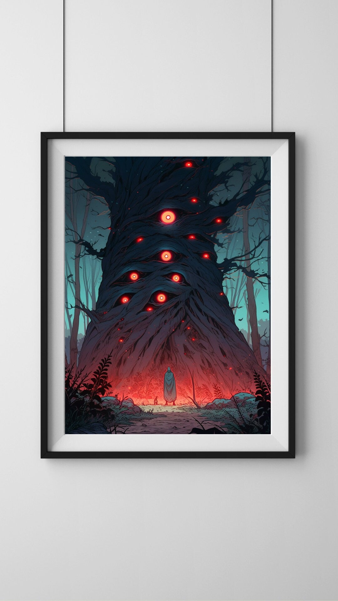 Eldritch Forest - Menacing Tree with Glowing Eyes Art Print - Original Poster - Illustration Print Wall Art - Home Decor