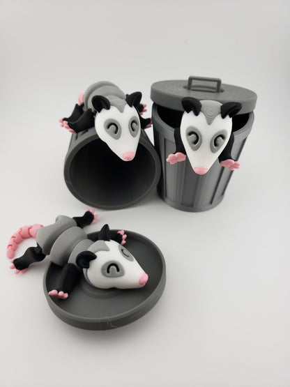 Articulated Possum and Trash Can - 3D Printed Fidget Fantasy Creature - Authorized Seller