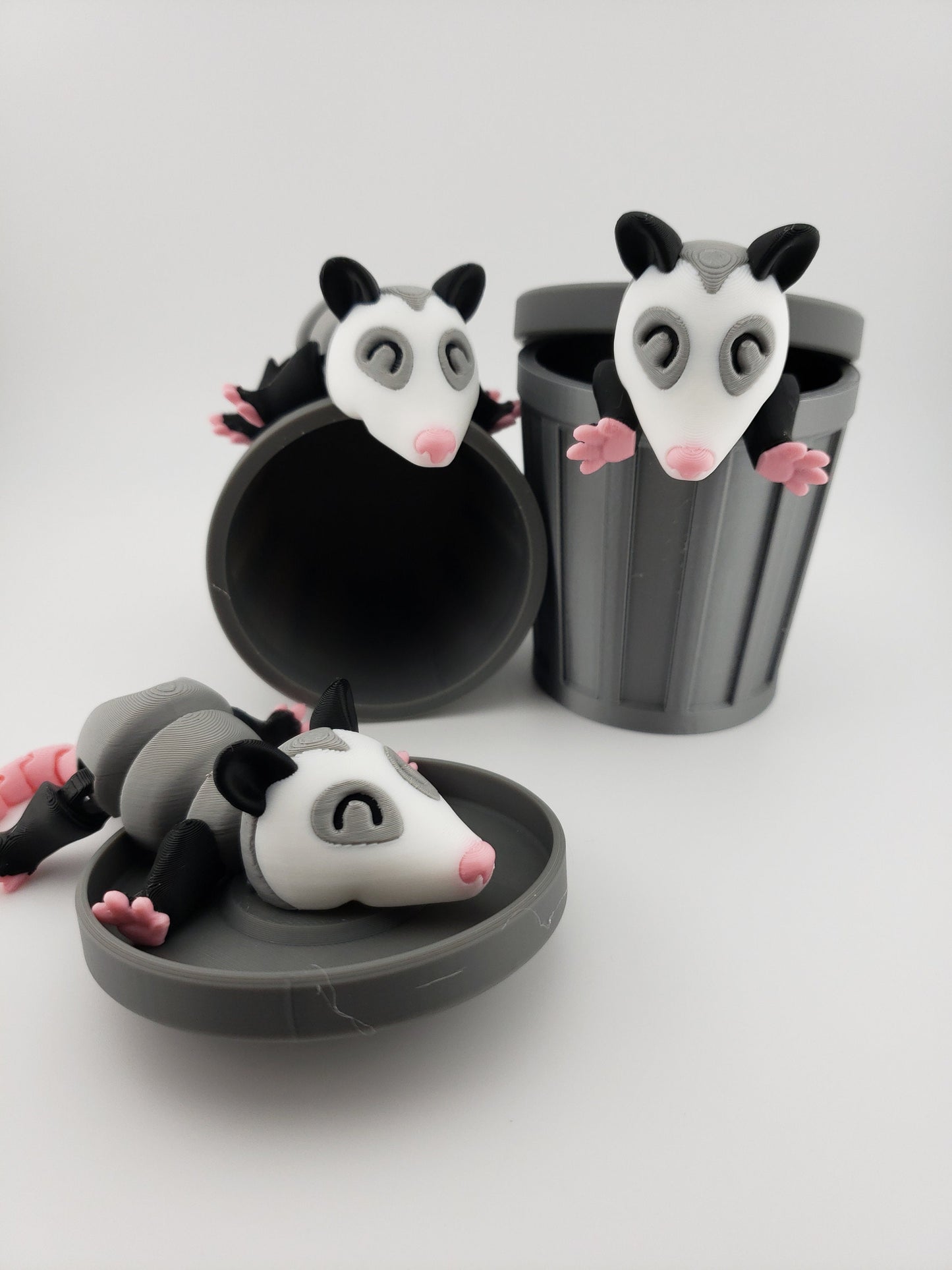Articulated Possum and Trash Can - 3D Printed Fidget Fantasy Creature - Authorized Seller