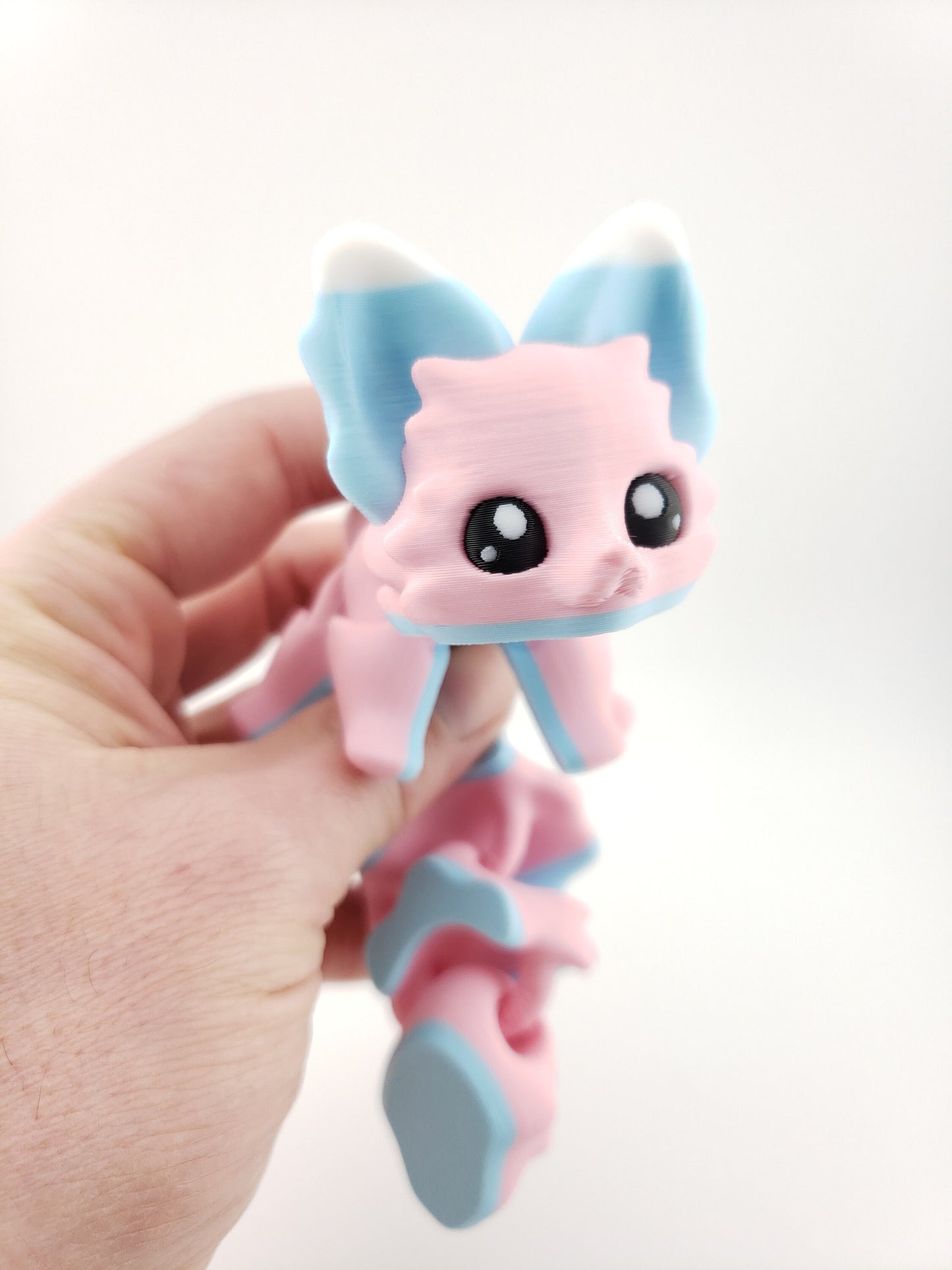 Carly The Cotton Candy Flexi Fox 7.5 Inches - 3D Printed Fidget Fantasy Creature - Authorized Seller - Articulated