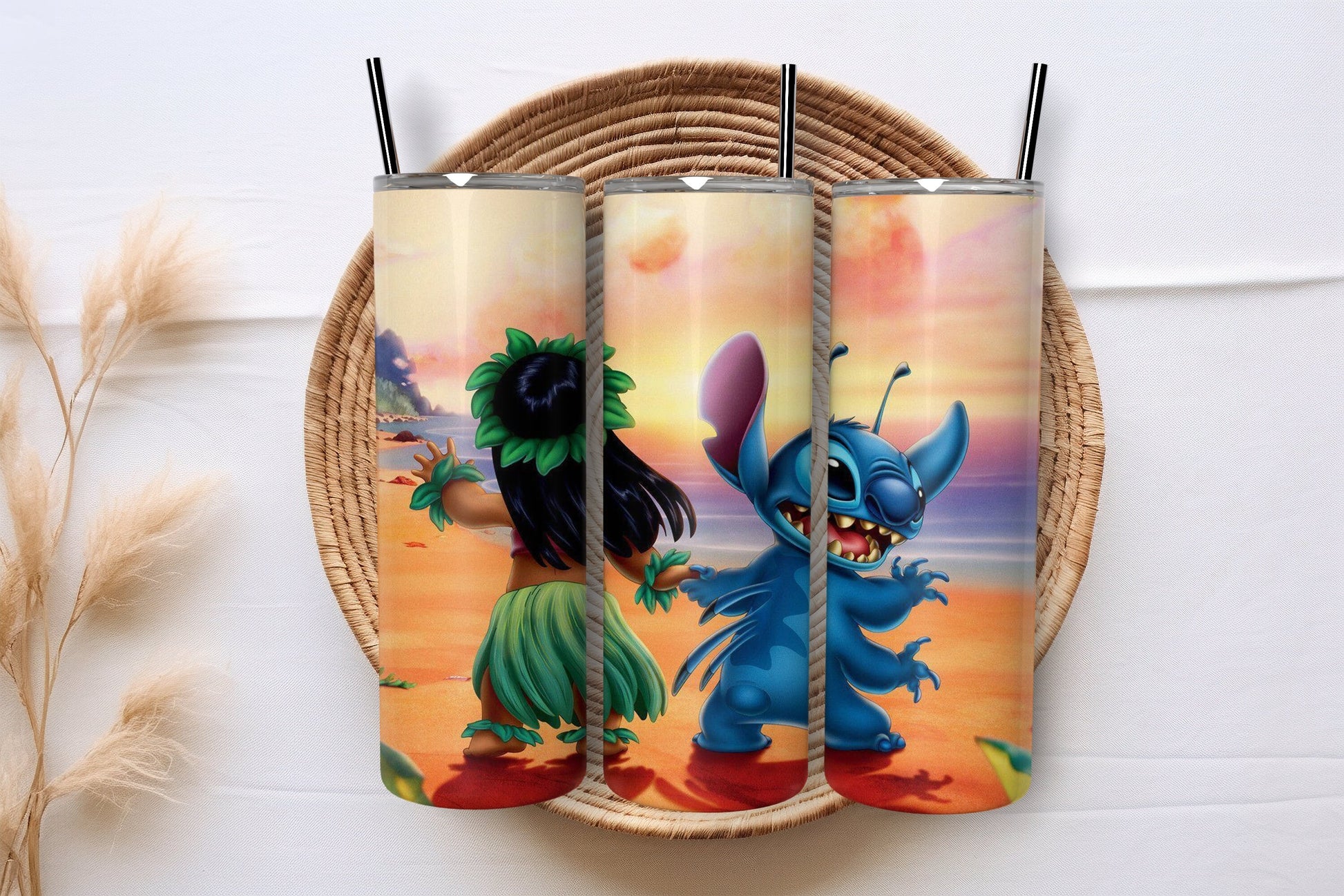 Alien Ohana 20 oz Skinny Tumbler - Tropical Adventure Design - Insulated Cup for Animated Movie Fans