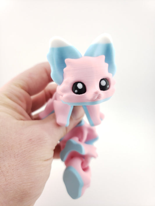 Carly The Cotton Candy Flexi Fox 7.5 Inches - 3D Printed Fidget Fantasy Creature - Authorized Seller - Articulated
