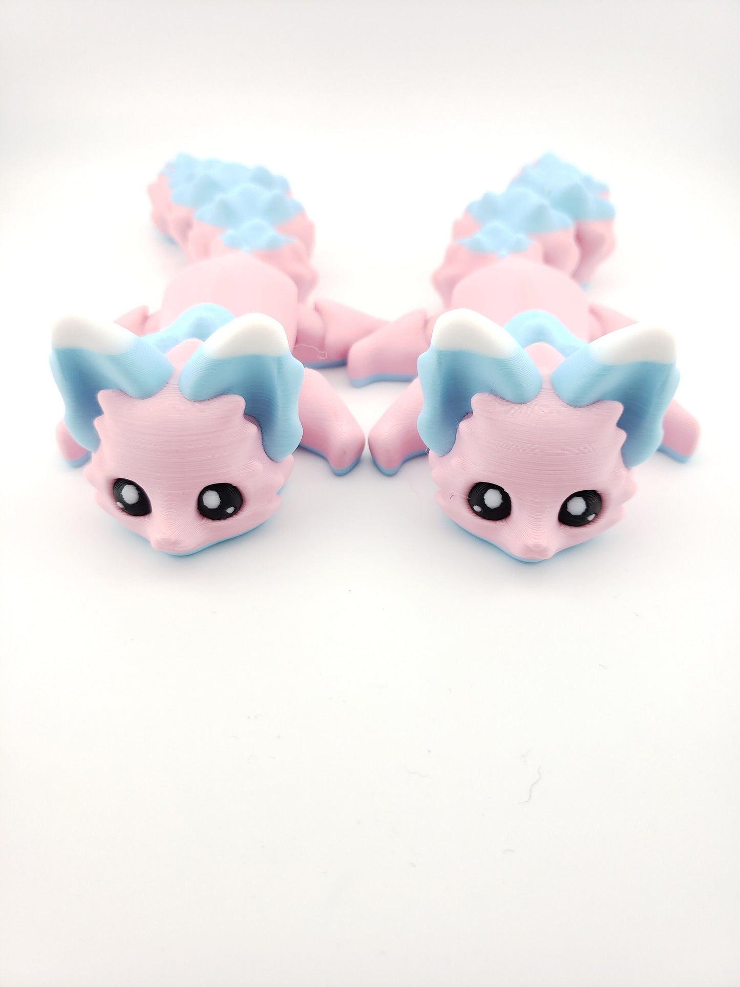 Carly The Cotton Candy Flexi Fox 7.5 Inches - 3D Printed Fidget Fantasy Creature - Authorized Seller - Articulated