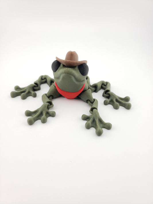 3D-Printed Articulated Cowboy Frog Decor Desk Decor Fidget Toy - Animal Figurine - Authorized Seller