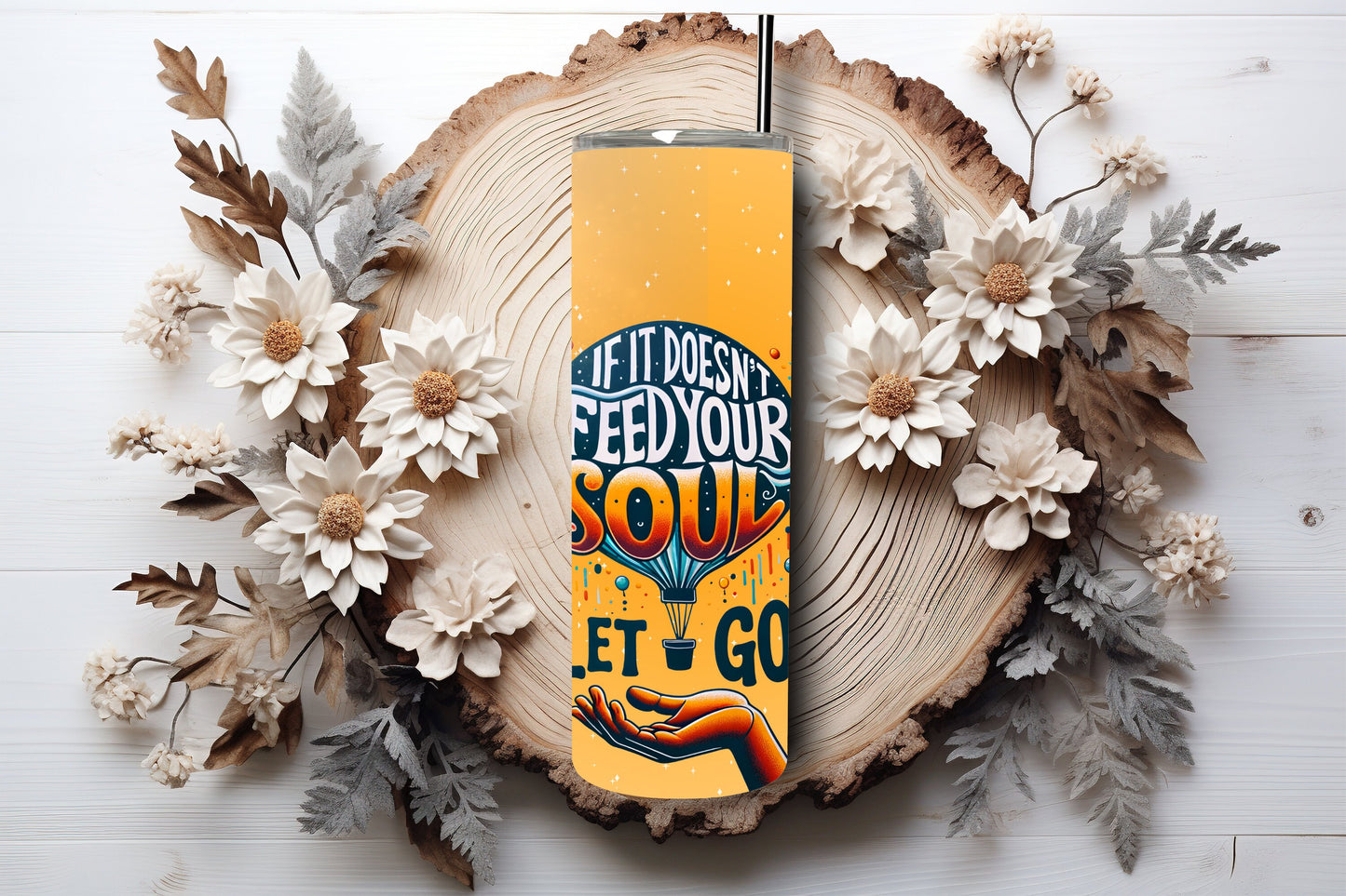 Soulful Release Tumbler - Customizable Hippie Mantra Travel Cup for Free Spirits 20 oz