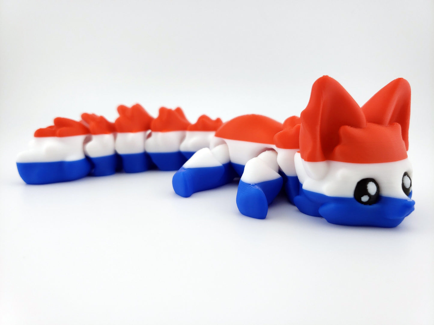 Articulated American Flag Fox - 3D Printed Fidget Fantasy - Articulated Desk Buddy - Patriot 4th Of July - Red, White and Blue - Patriotic
