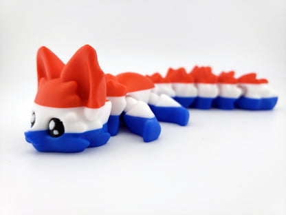 Articulated American Flag Fox - 3D Printed Fidget Fantasy - Articulated Desk Buddy - Patriot 4th Of July - Red, White and Blue - Patriotic