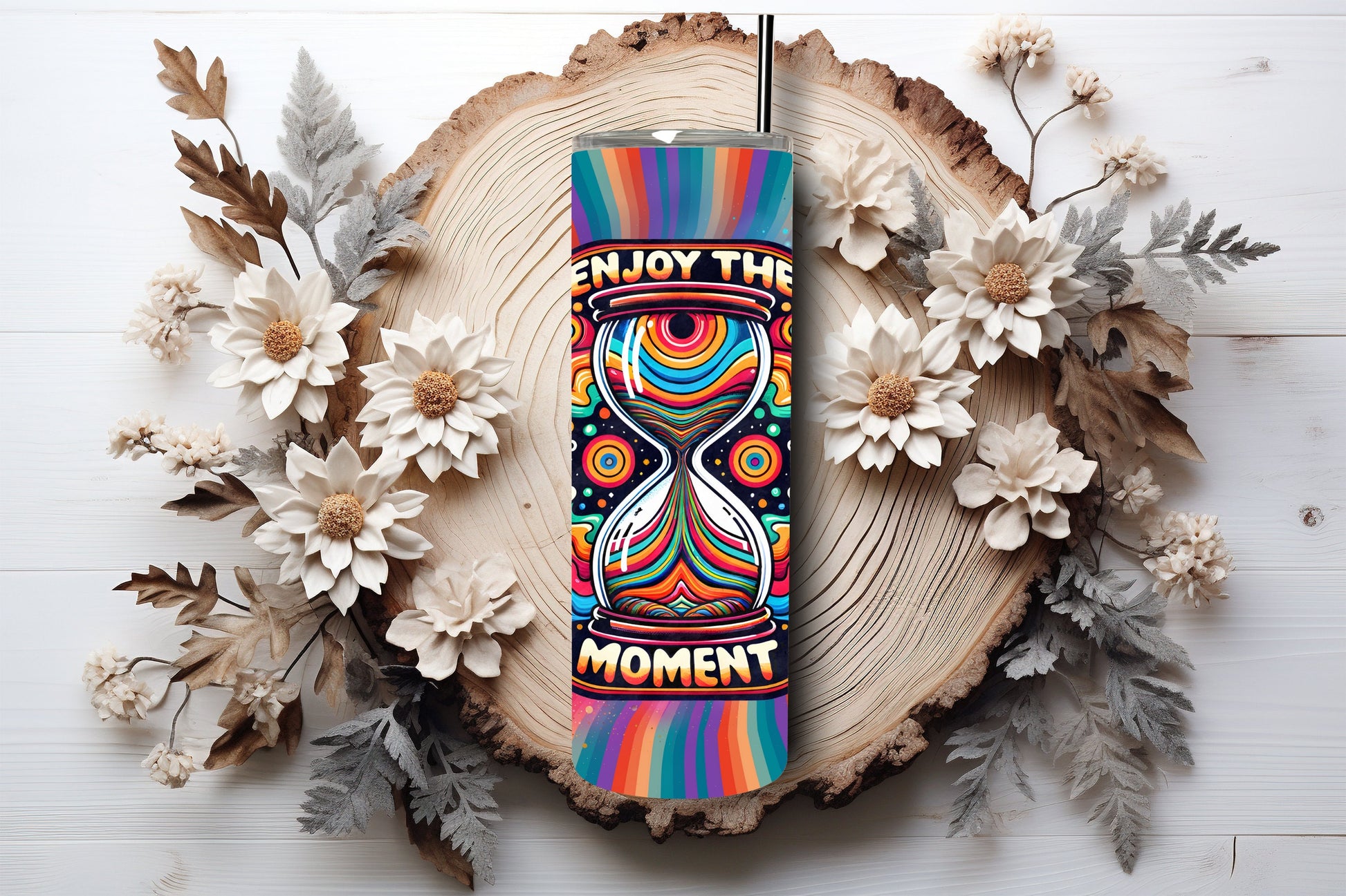 Hippie Inspirational 20 oz Tumbler Trippy Psychedelic Rainbow Swirl Cup