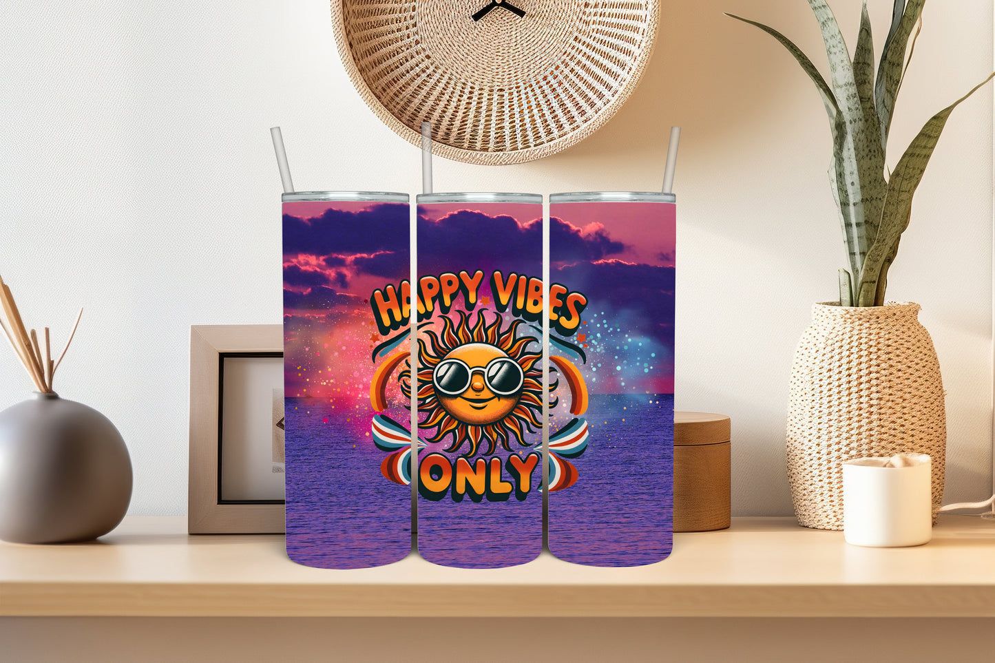 Positive Hippie Summer Tumbler with Sunglasses-Adorned Sun 20oz Tumbler