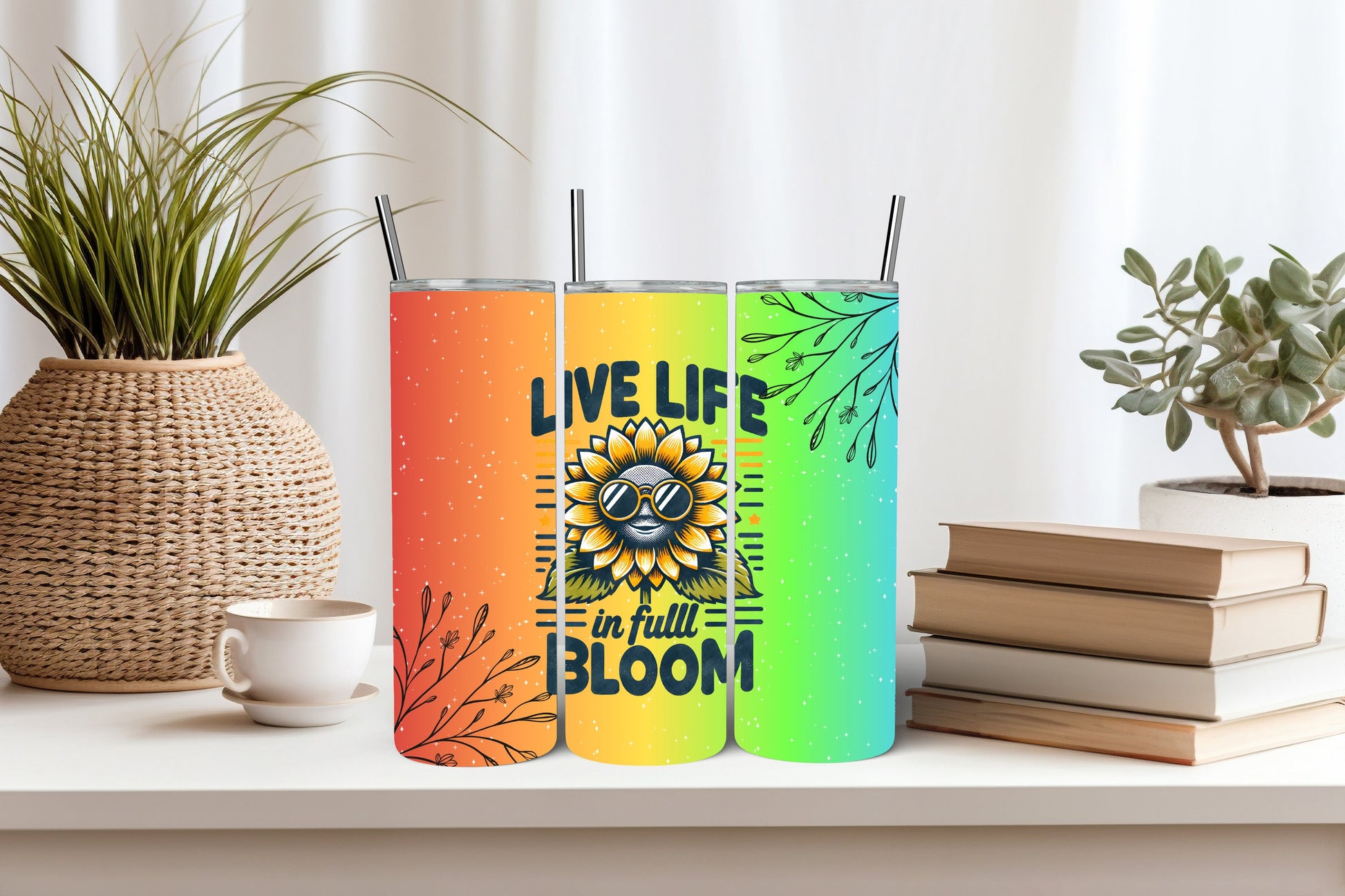 Inspiration Tumbler - Vibrant Rainbow Floral Travel Cup for Joyful Living 20 oz